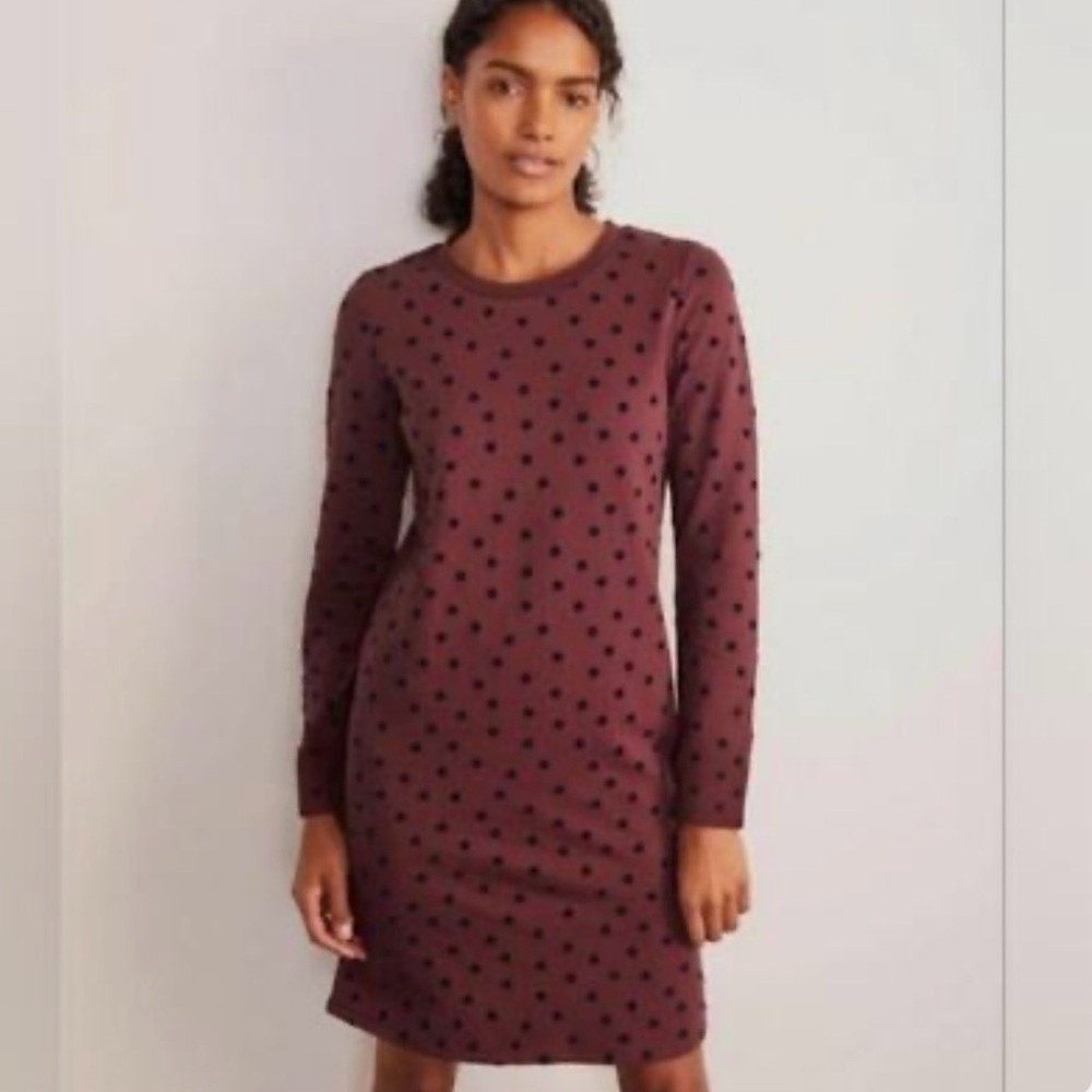 Boden Womens Long Sleeve Cotton Burnout Velvet Polka Dot Midi Dress Size 4